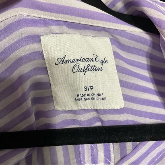 American Eagle Button Down Up Purple Striped Sheer Shirt - Picture 10 of 10